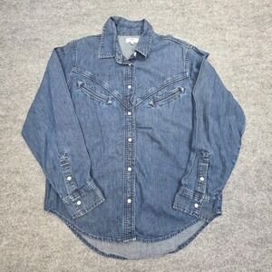 Levi's Western Denim Pearl Snap Shirt Women's Small Blue Chambray Smile